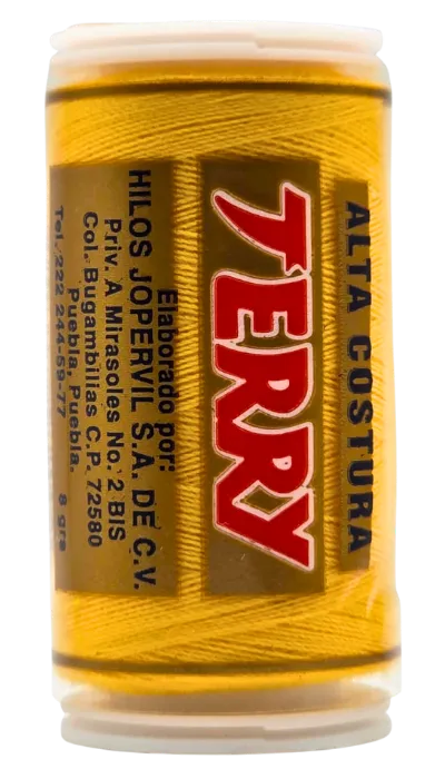 Tubo de hilo Terry en dorado, con la etiqueta de alta costura de la fábrica.